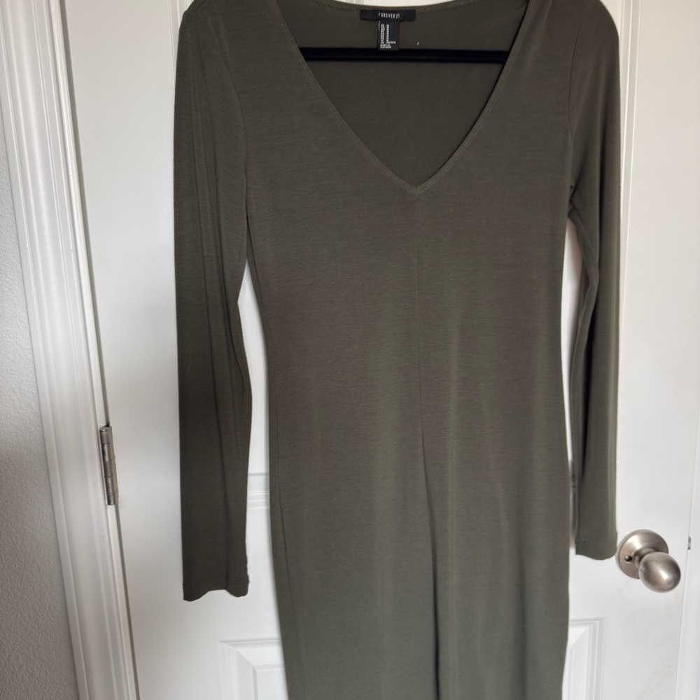 Forever 21 Olive Green V-Neck Dress